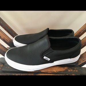 Vans Perf Leather Classic Slip-On Sneakers in Black Size 11